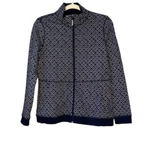 T by Talbots navy circle diamond athleisure zip‎ up jacket. Size Sp